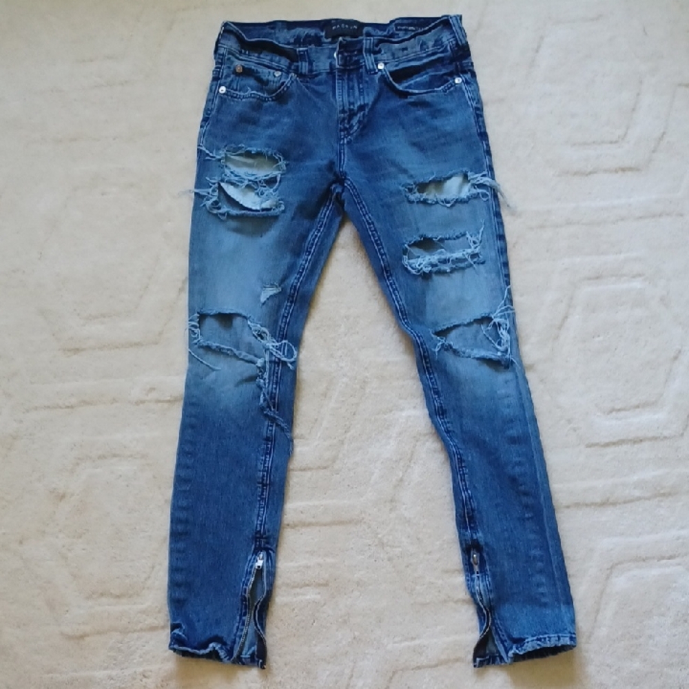 PacSun Mens 28X30  Skinny Stacked Distressed Jeans Mediun Wash